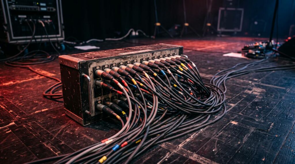 Stage box with XLR cables plugged in